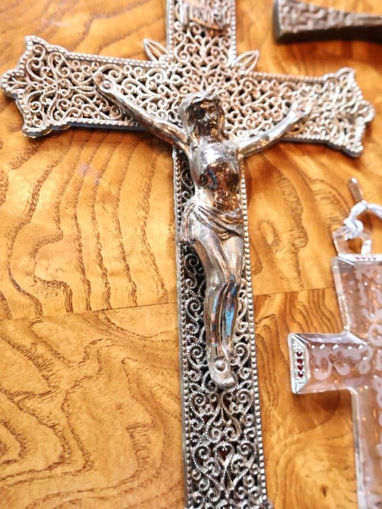 Three Decorative Crosses & Crucifix Glass and Metal - 4
