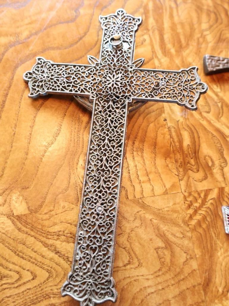 Three Decorative Crosses & Crucifix Glass and Metal - 5