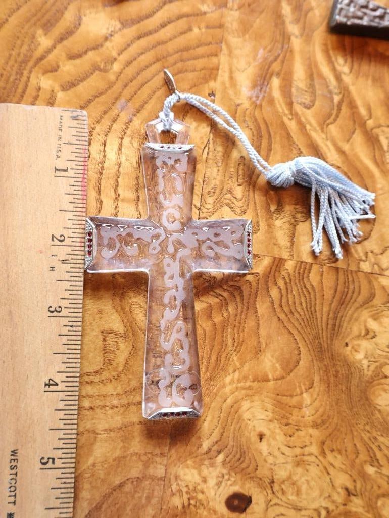 Three Decorative Crosses & Crucifix Glass and Metal - 7