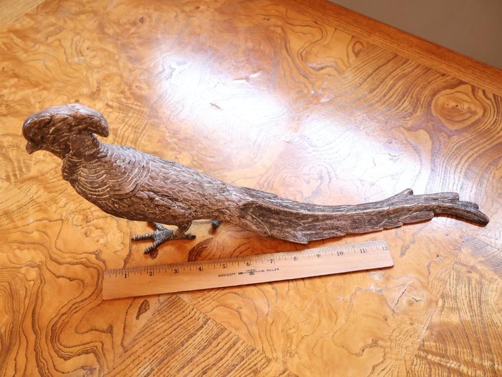 Vintage Sandori Metal Silver-Tone Figural Pheasant Sculpture, Approx. 15in - 2