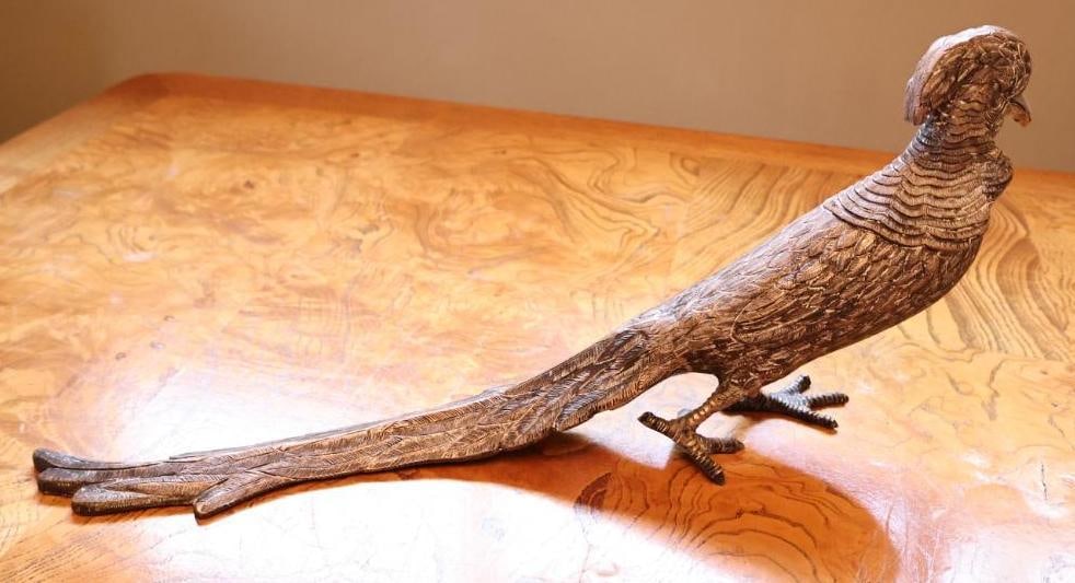 Vintage Sandori Metal Silver-Tone Figural Pheasant Sculpture, Approx. 15in - 4