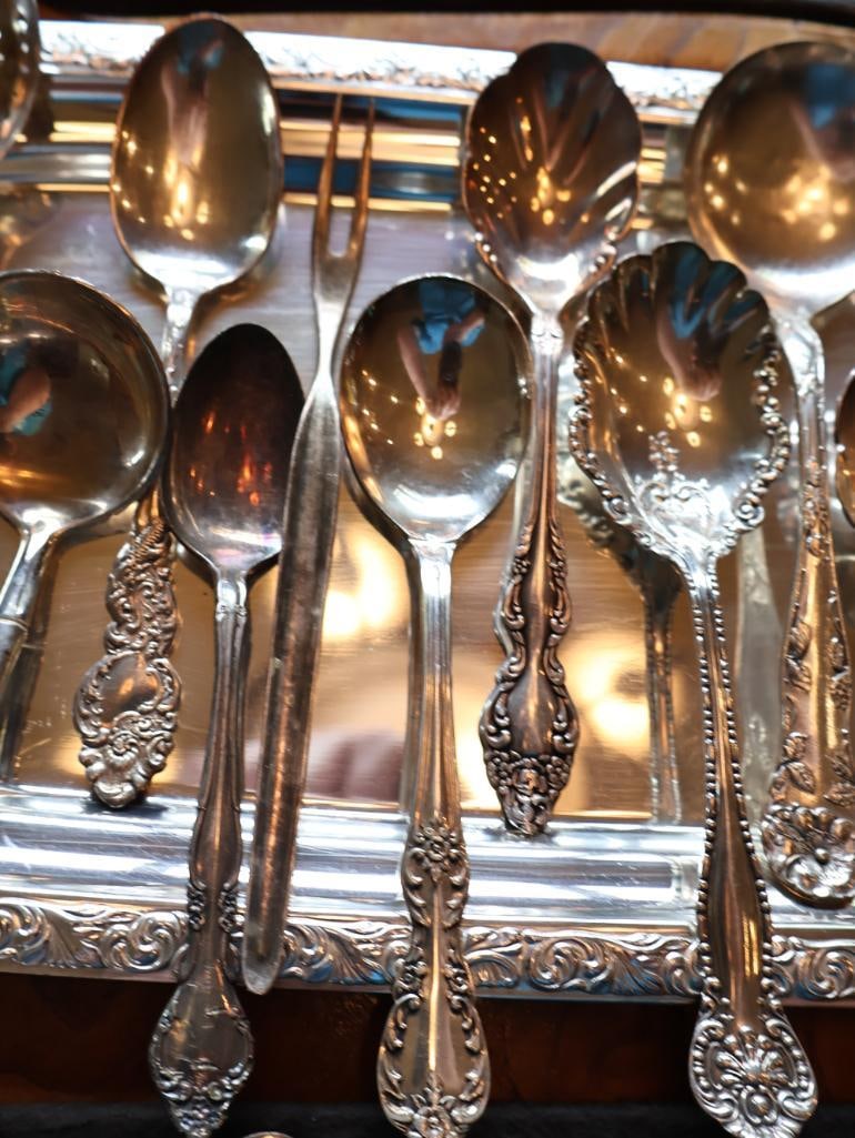 Large Collection of Antique and Vintage Silverplate Flatware with Serving Tray - 10