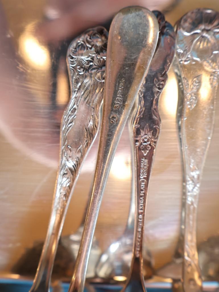 Large Collection of Antique and Vintage Silverplate Flatware with Serving Tray - 12