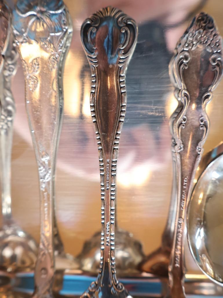 Large Collection of Antique and Vintage Silverplate Flatware with Serving Tray - 13
