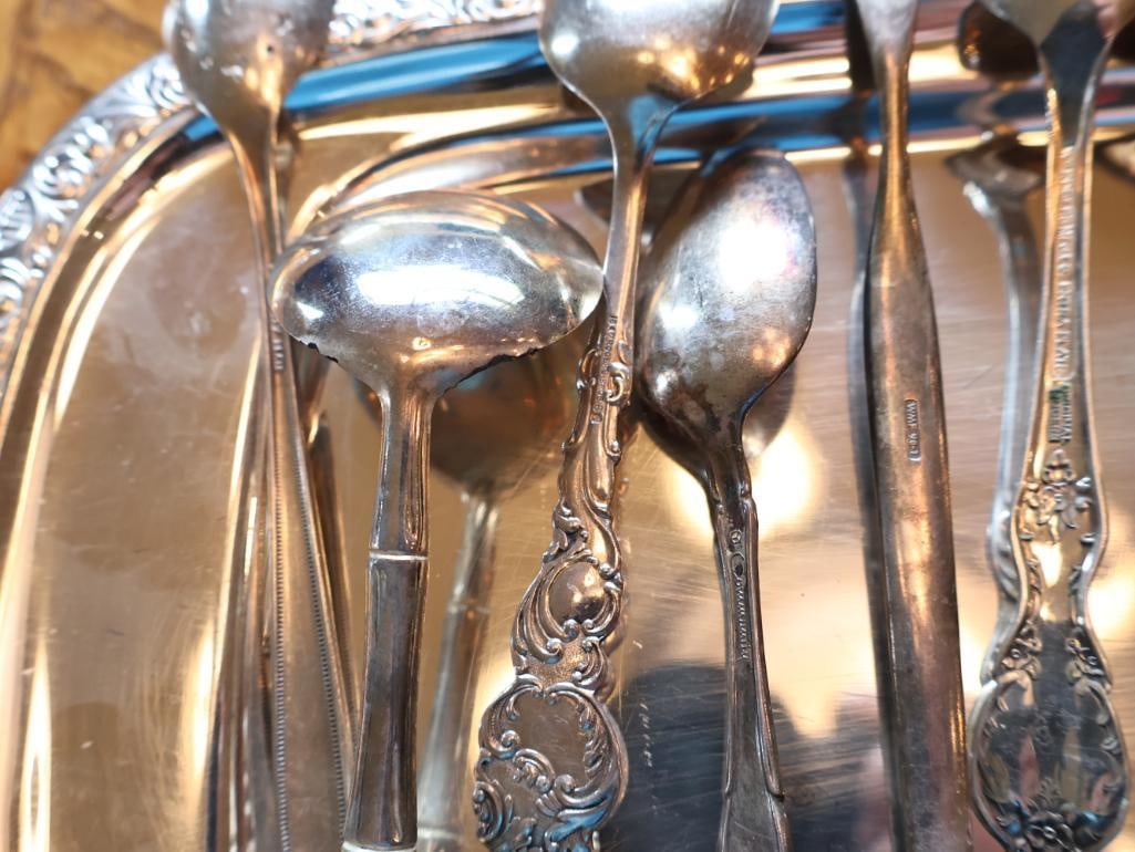 Large Collection of Antique and Vintage Silverplate Flatware with Serving Tray - 14