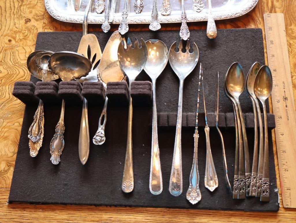 Large Collection of Antique and Vintage Silverplate Flatware with Serving Tray - 2