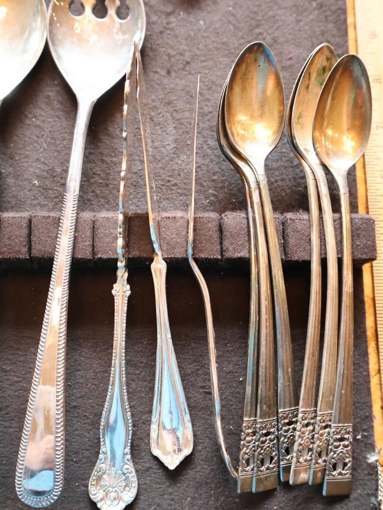 Large Collection of Antique and Vintage Silverplate Flatware with Serving Tray - 6