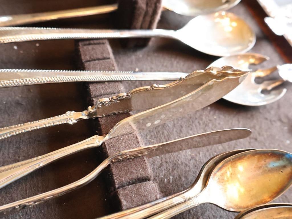 Large Collection of Antique and Vintage Silverplate Flatware with Serving Tray - 7