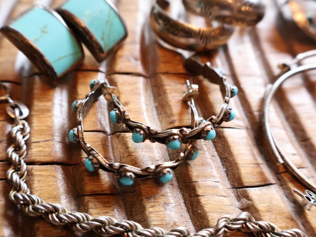 Vintage Southwestern Silver and Turquoise Mixed Jewelry - 3
