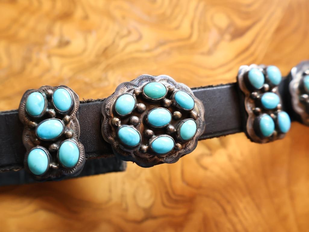 Vintage Navajo George Jones Sterling Silver Concho Bench Belt, 42 in. - 10