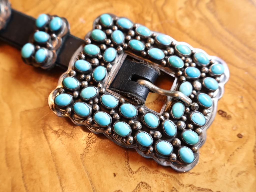 Vintage Navajo George Jones Sterling Silver Concho Bench Belt, 42 in. - 11