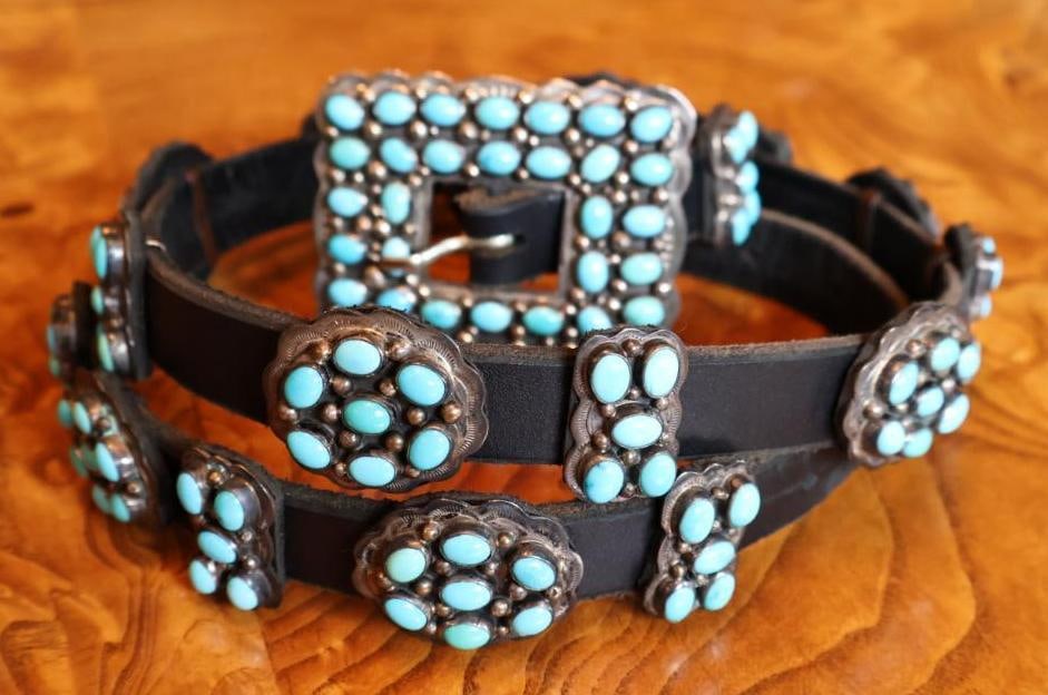 Vintage Navajo George Jones Sterling Silver Concho Bench Belt, 42 in. - 2