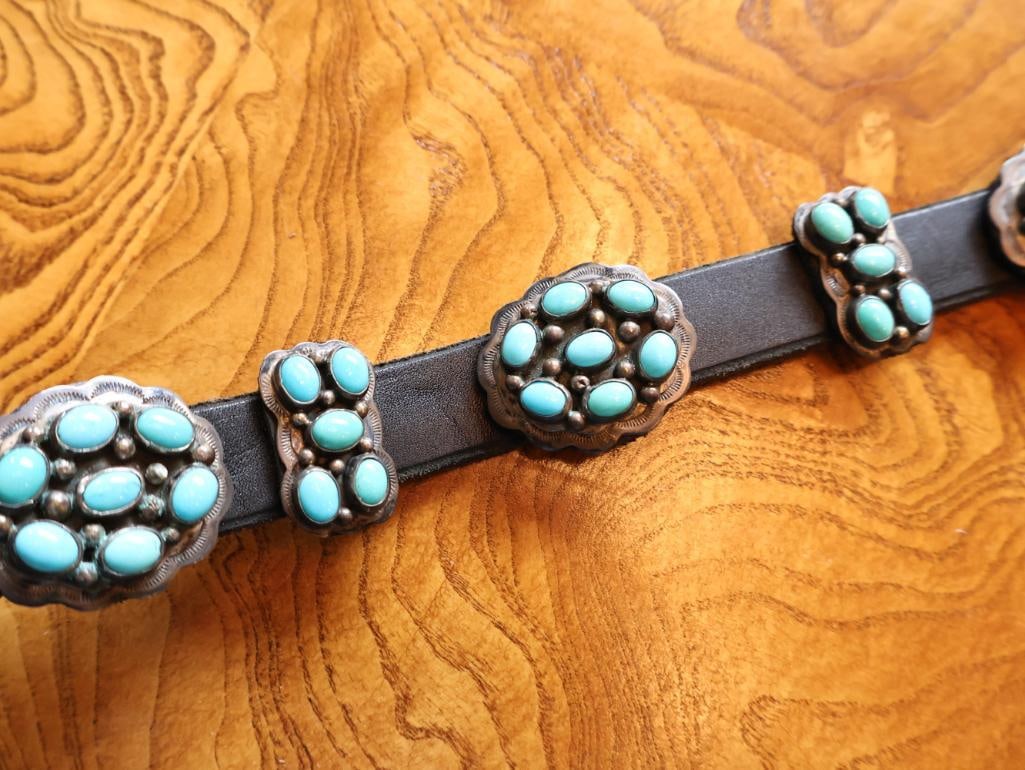Vintage Navajo George Jones Sterling Silver Concho Bench Belt, 42 in. - 9