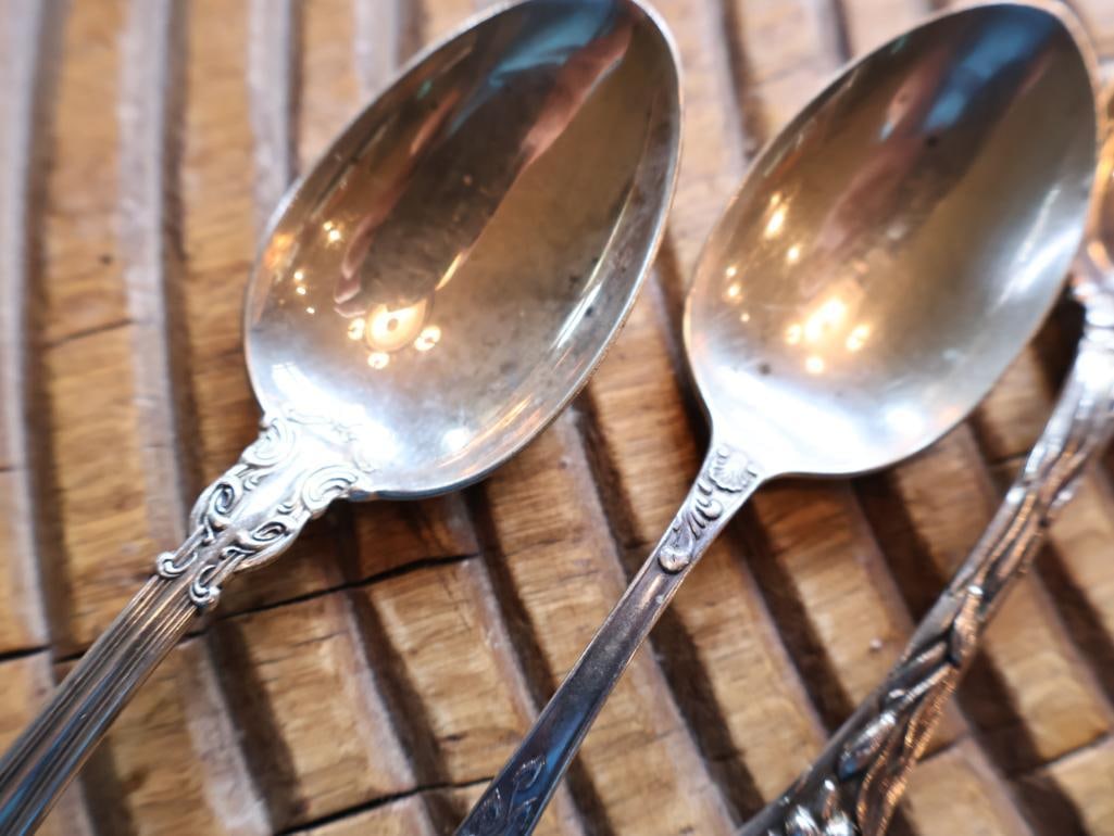 Lot of 3 Antique Sterling Silver Serving Spoons Ornate Patterns, 76g - 3