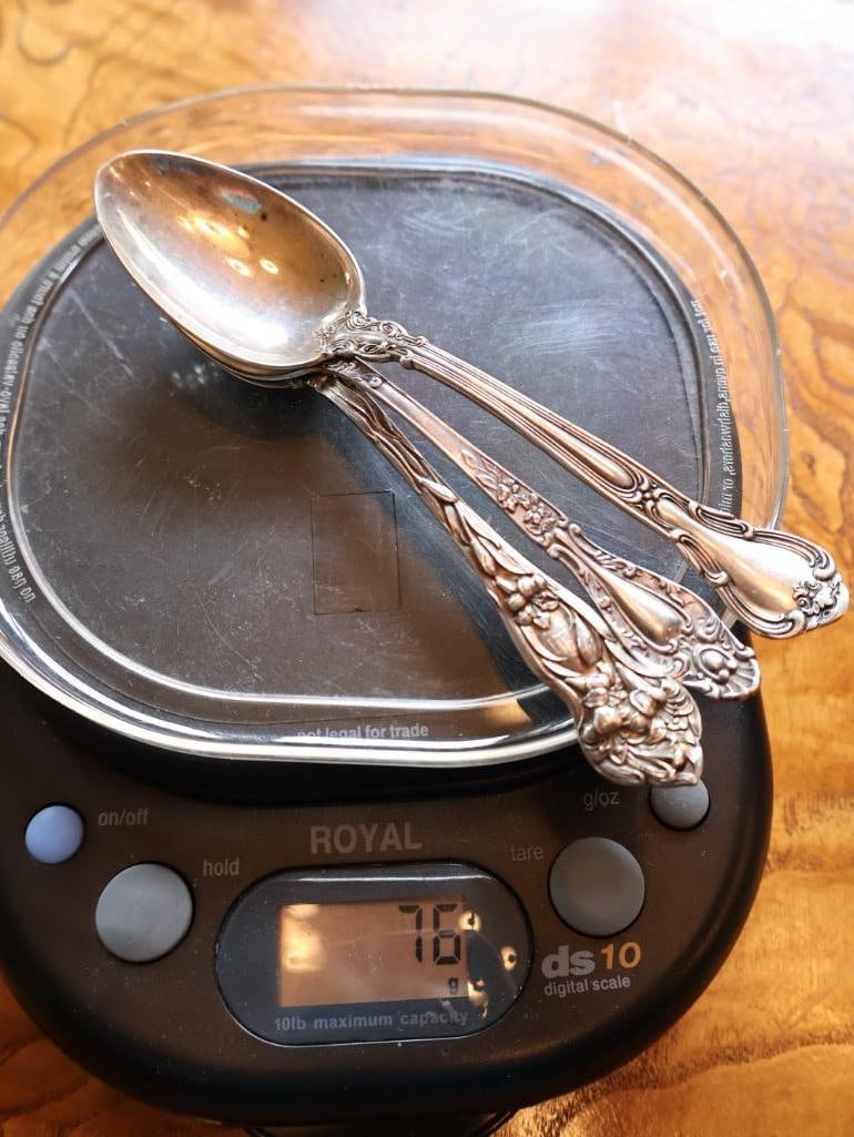 Lot of 3 Antique Sterling Silver Serving Spoons Ornate Patterns, 76g - 8