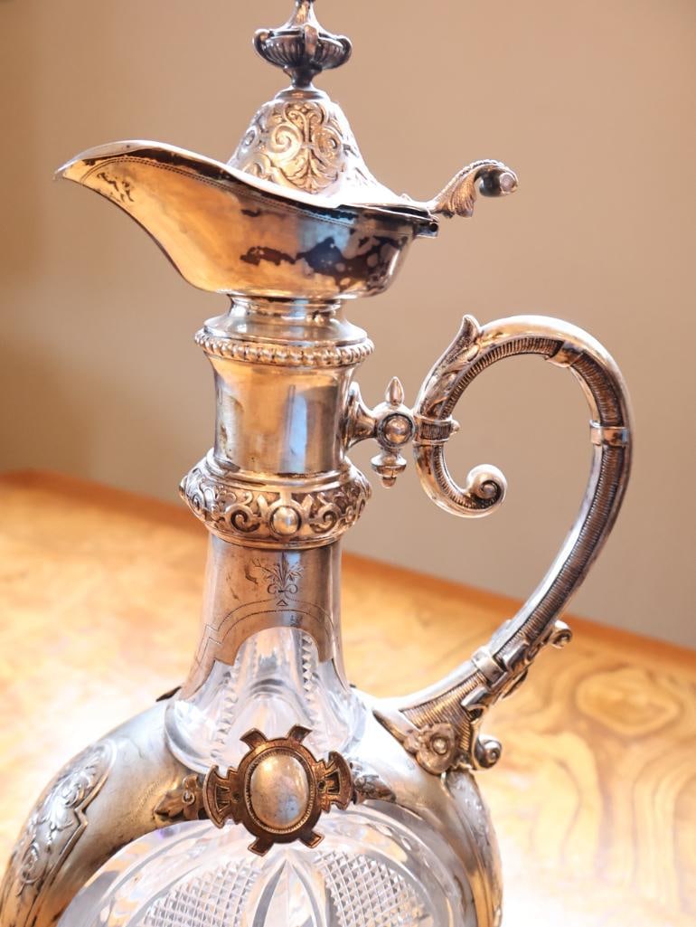 Antique H & C 800 Silver Mounted Cut Glass Figural Ewer / Claret Jug - 11