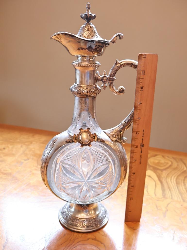 Antique H & C 800 Silver Mounted Cut Glass Figural Ewer / Claret Jug - 2