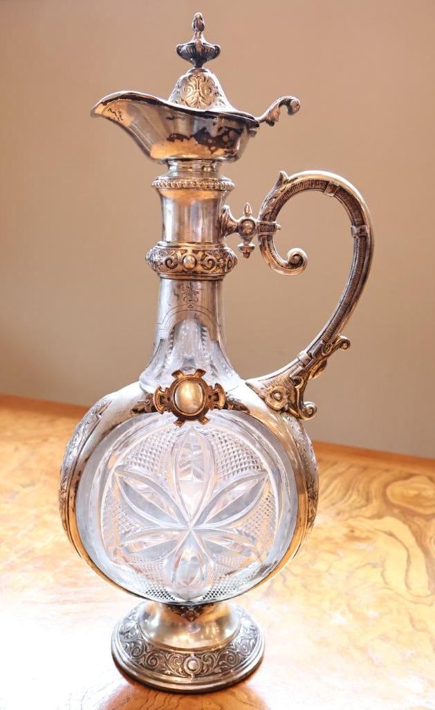 Antique H & C 800 Silver Mounted Cut Glass Figural Ewer / Claret Jug - 3