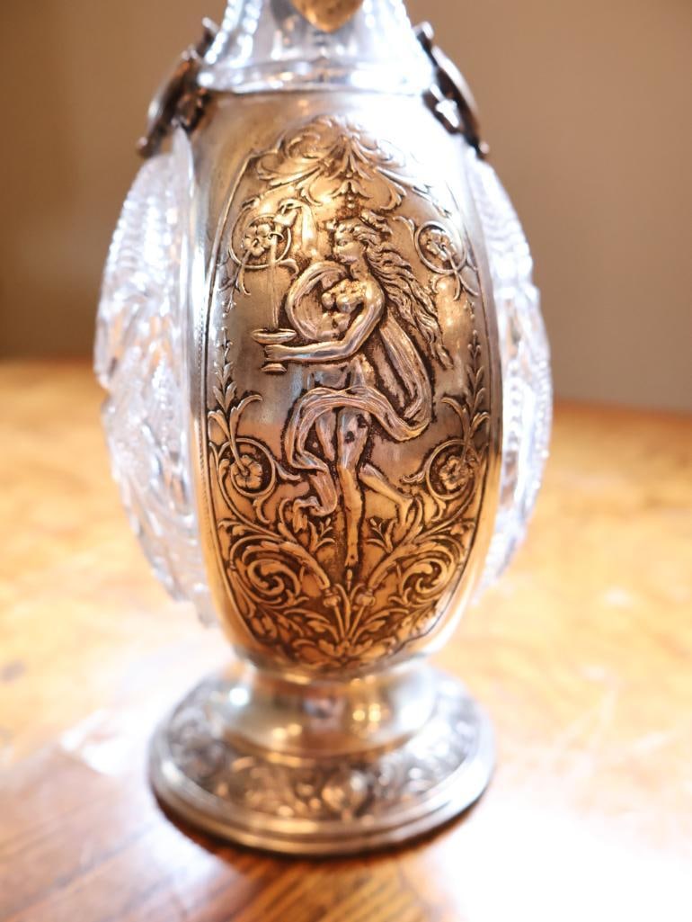 Antique H & C 800 Silver Mounted Cut Glass Figural Ewer / Claret Jug - 4
