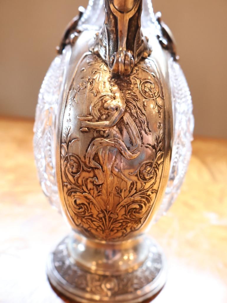 Antique H & C 800 Silver Mounted Cut Glass Figural Ewer / Claret Jug - 5