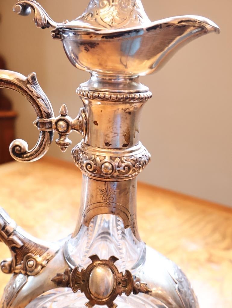 Antique H & C 800 Silver Mounted Cut Glass Figural Ewer / Claret Jug - 8