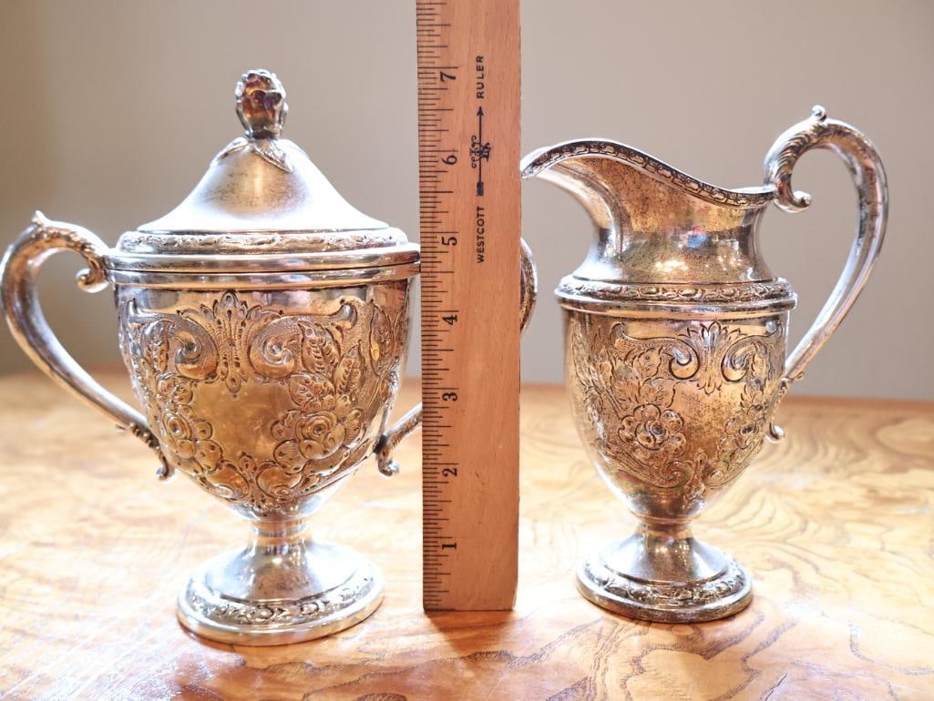 Frank M. Whiting and Co. Hand-Chased Sterling Silver Creamer & Covered Sugar Bowl - 2