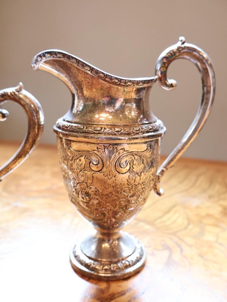 Frank M. Whiting and Co. Hand-Chased Sterling Silver Creamer & Covered Sugar Bowl - 3