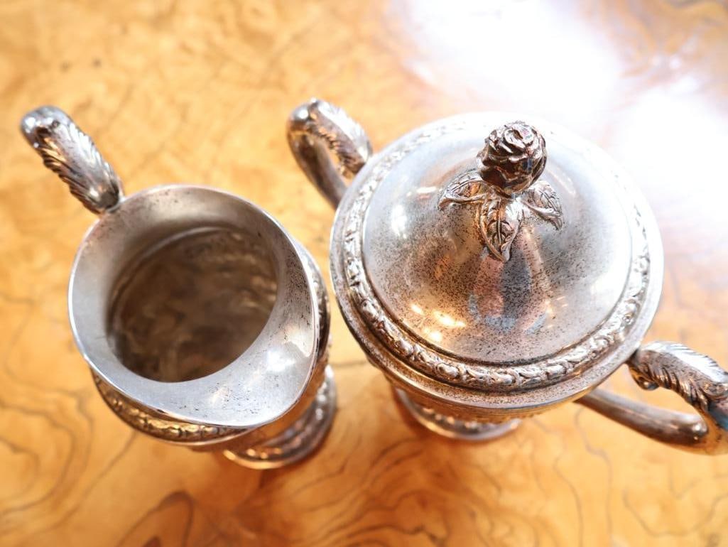 Frank M. Whiting and Co. Hand-Chased Sterling Silver Creamer & Covered Sugar Bowl - 6