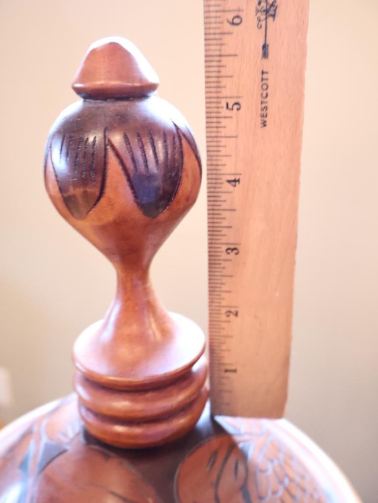 Large Hand-Carved Wood Covered Urn with Floral & Foliate Motif, 19" - 3