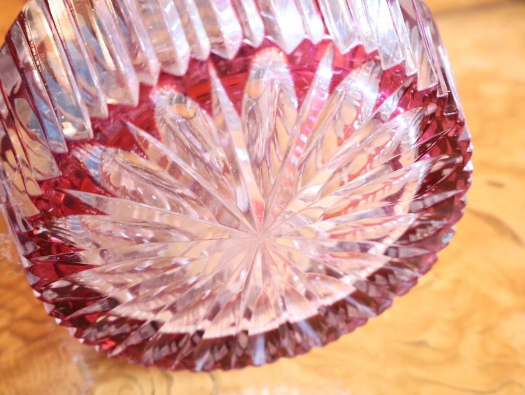 Large Ruby Red Cut-to-Clear Crystal Vase, 15.5" - 11