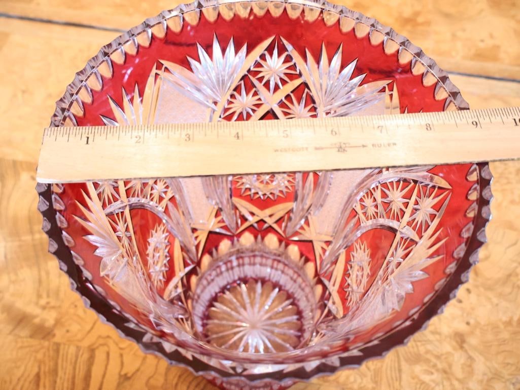 Large Ruby Red Cut-to-Clear Crystal Vase, 15.5" - 5