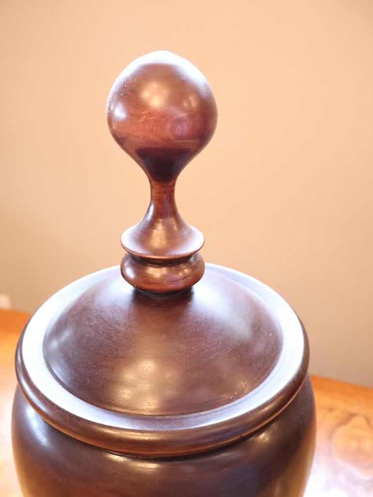 Large Turned Wood Pedestal Urn with Lid & Finial Approx. 19" - 3
