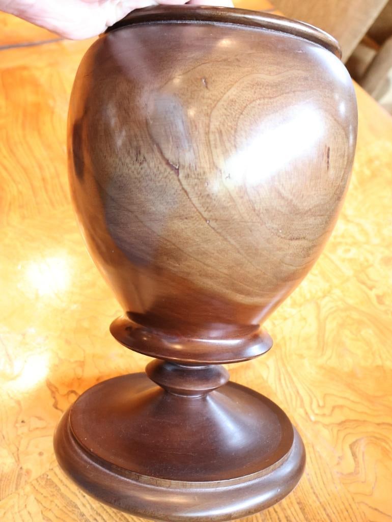 Large Turned Wood Pedestal Urn with Lid & Finial Approx. 19" - 7