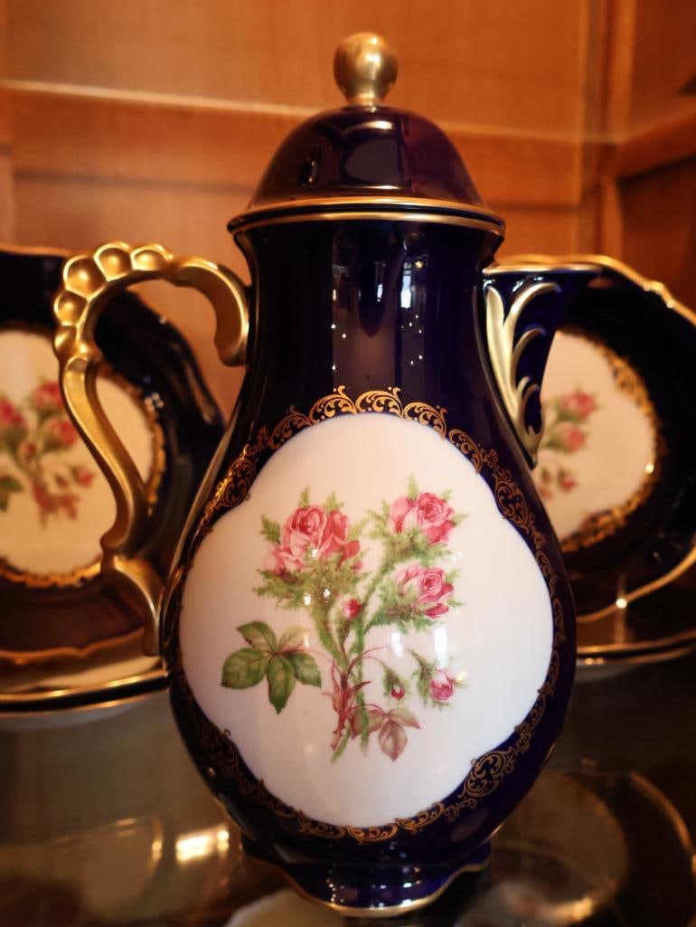 Schumann Arzberg Bavaria Echt Cobalt Moosrose Porcelain Coffee Service - 10