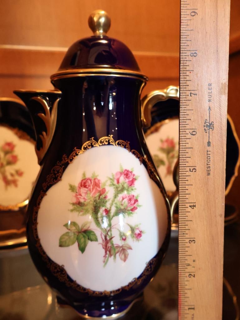 Schumann Arzberg Bavaria Echt Cobalt Moosrose Porcelain Coffee Service - 7