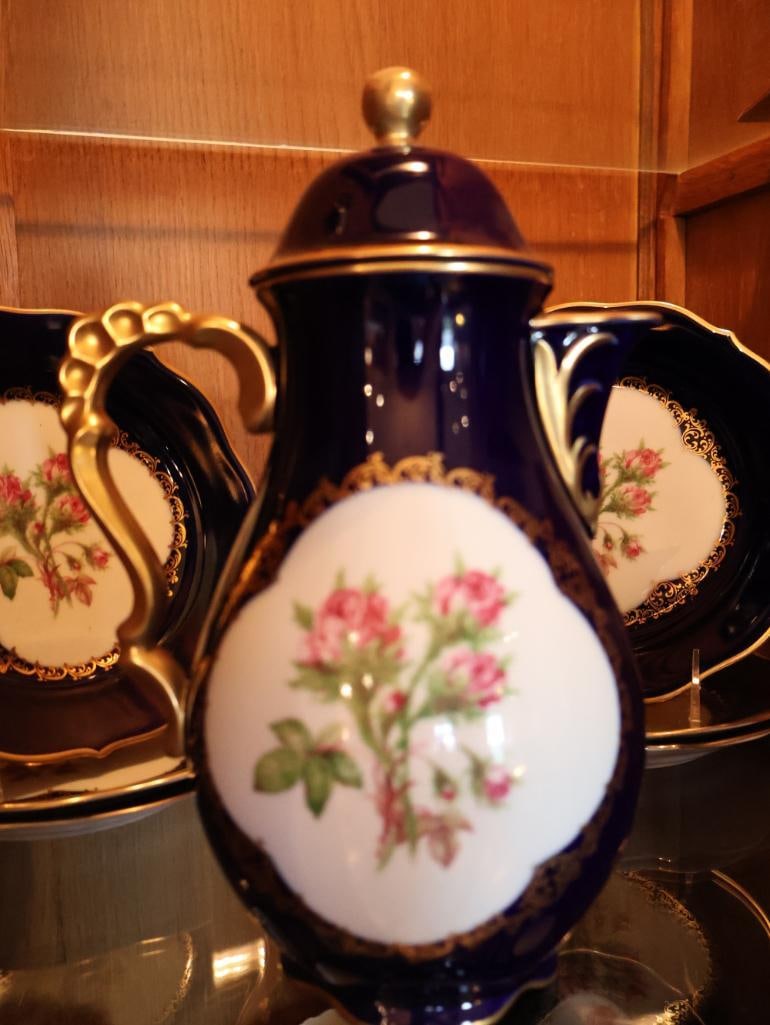Schumann Arzberg Bavaria Echt Cobalt Moosrose Porcelain Coffee Service - 9