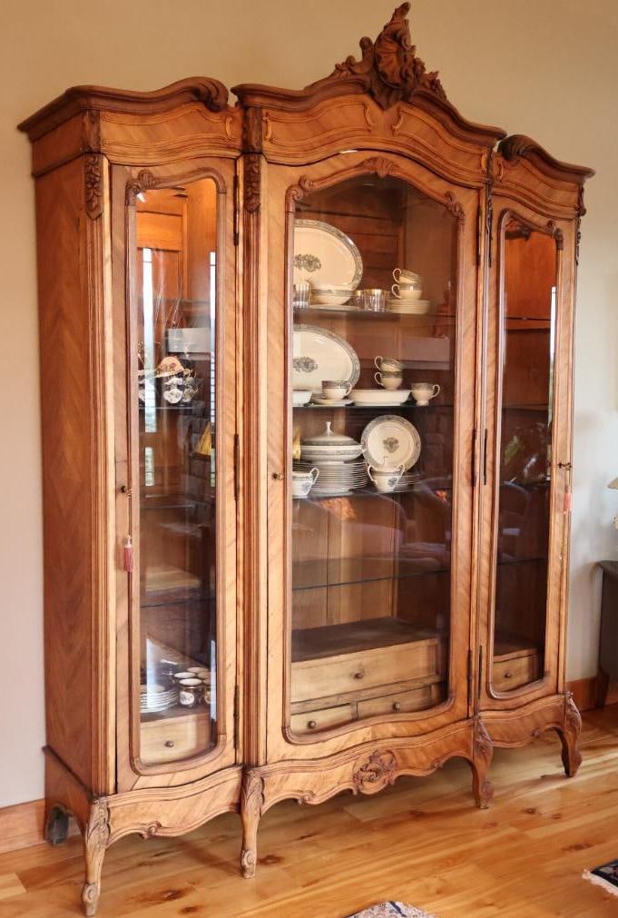 Monumental Antique Louis XV Style Carved Wood Vitrine Display Cabinet 8 Ft. Tall (1 of 20)