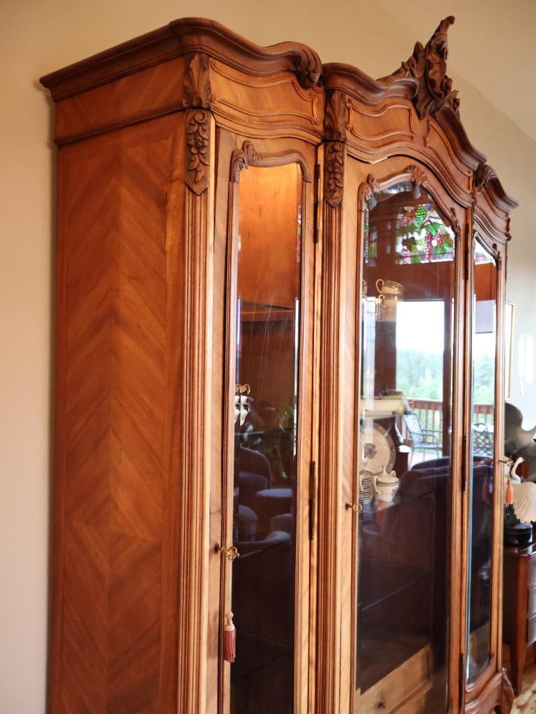 Monumental Antique Louis XV Style Carved Wood Vitrine Display Cabinet 8 Ft. Tall - 4