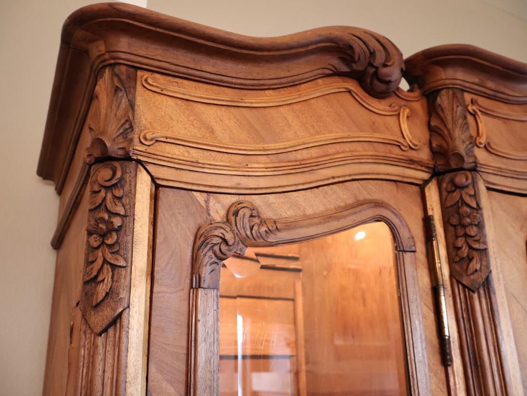 Monumental Antique Louis XV Style Carved Wood Vitrine Display Cabinet 8 Ft. Tall - 8