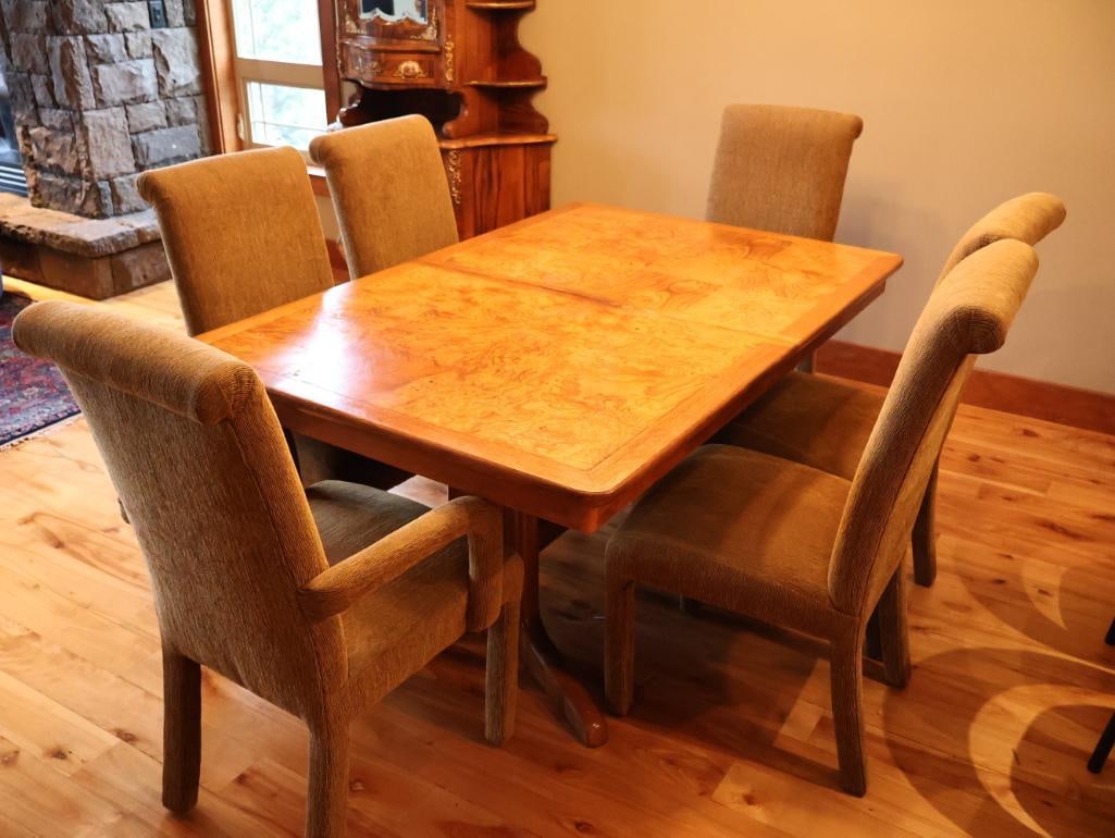 Vintage 1986 Burl Wood Dining Table with 2 Extension Leaves (1 of 20)