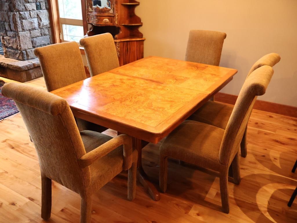 Vintage 1986 Burl Wood Dining Table with 2 Extension Leaves - 2