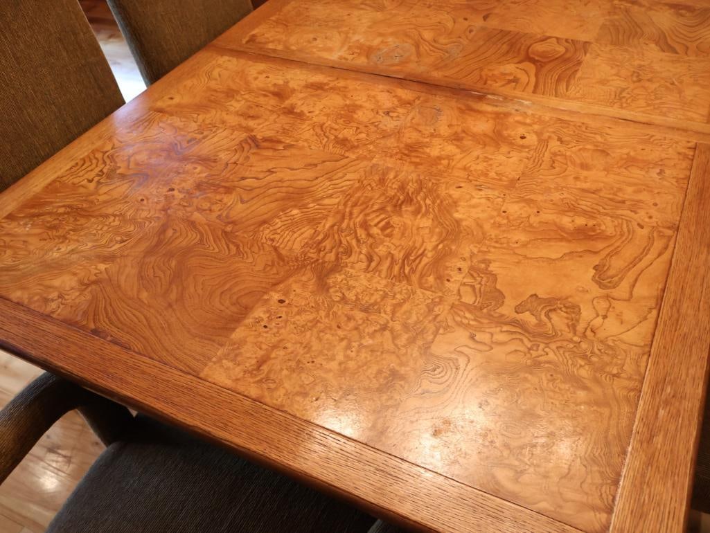Vintage 1986 Burl Wood Dining Table with 2 Extension Leaves - 3