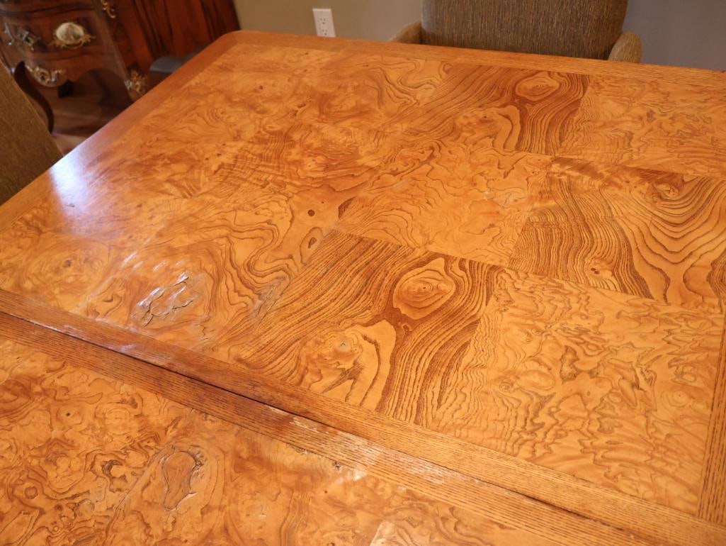 Vintage 1986 Burl Wood Dining Table with 2 Extension Leaves - 4