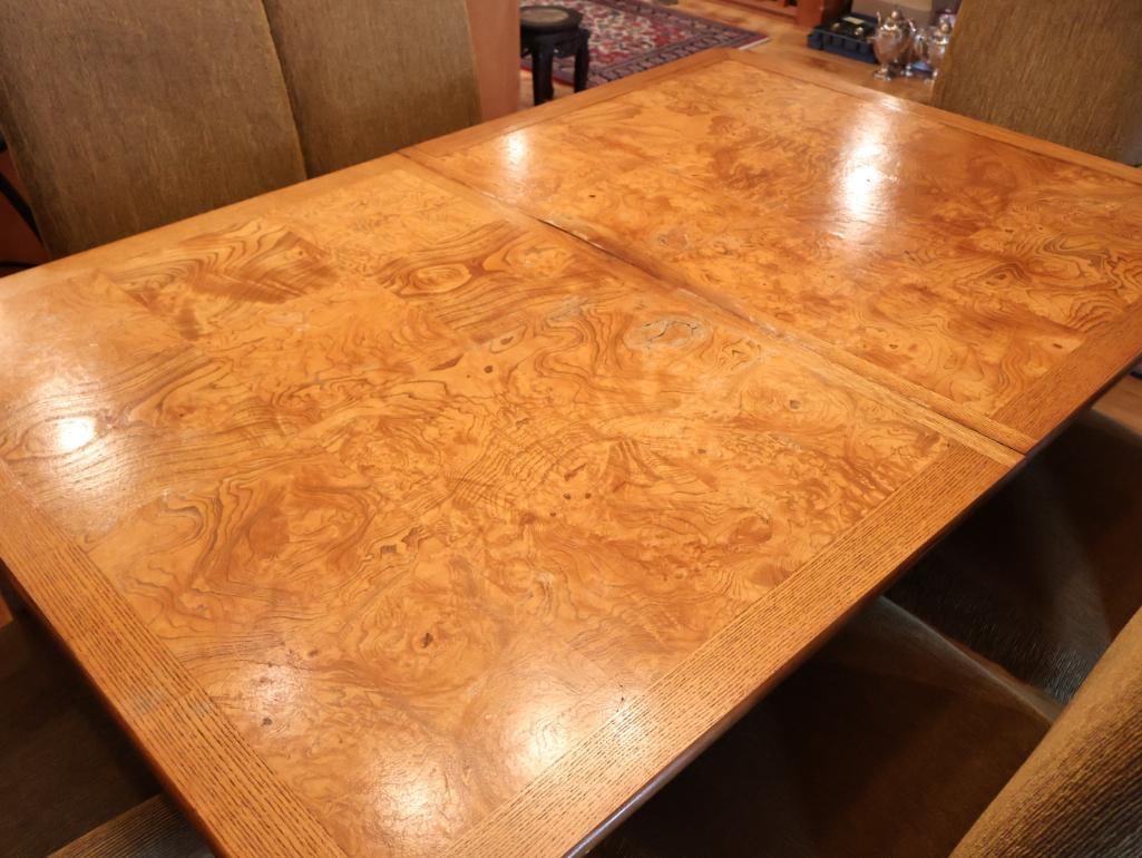 Vintage 1986 Burl Wood Dining Table with 2 Extension Leaves - 5
