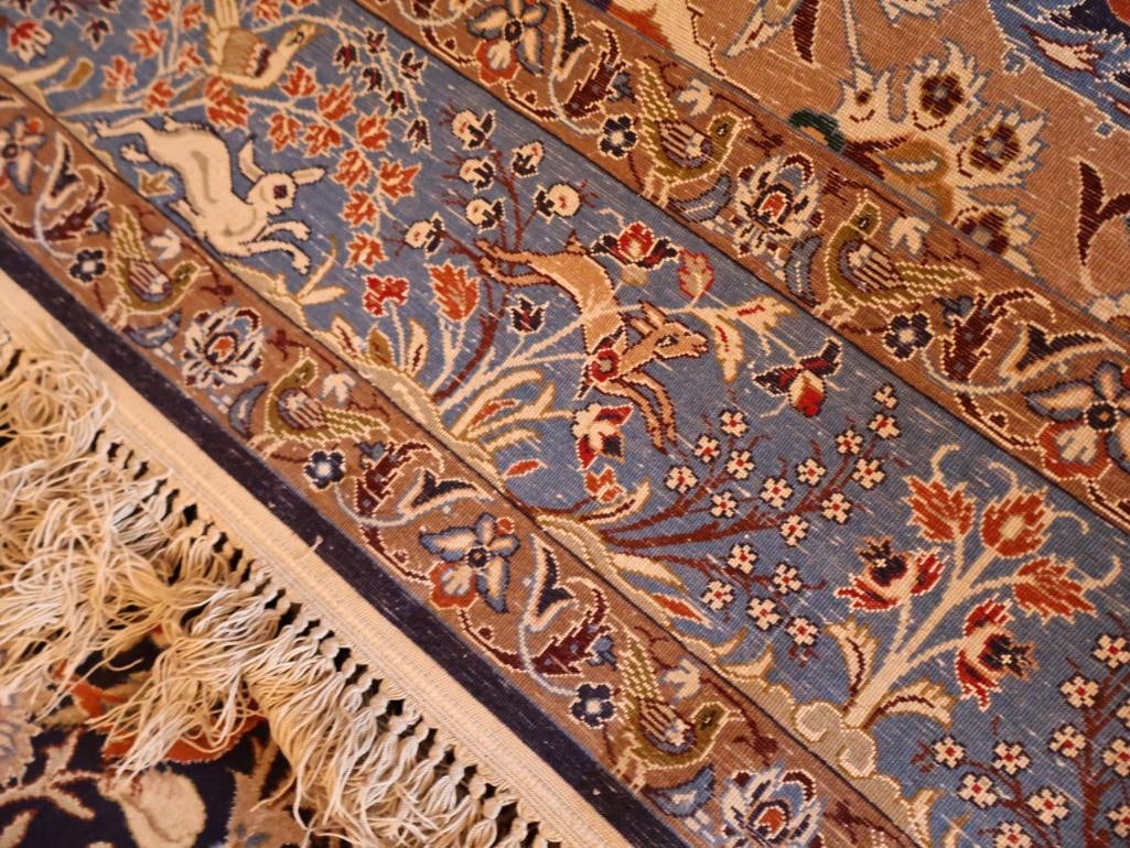 Fine Persian-Style Pictorial Wool Rug with Animal & Floral Motifs - 11