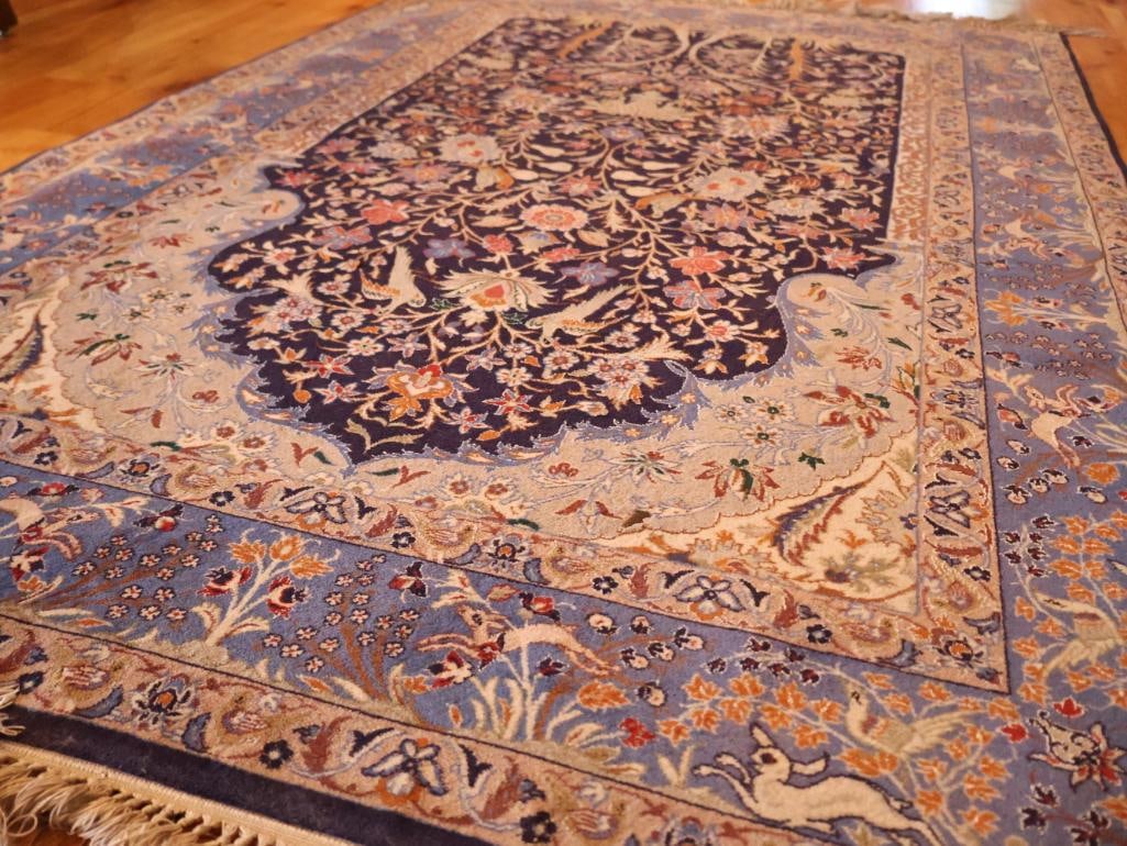 Fine Persian-Style Pictorial Wool Rug with Animal & Floral Motifs - 12