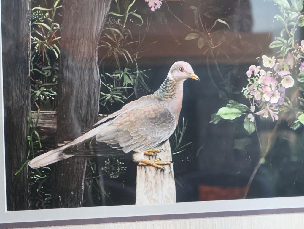Sueellen Ross Morning Blush 1995 Mixed Media Bird & Floral Artwork, Gallery Labeled - 2