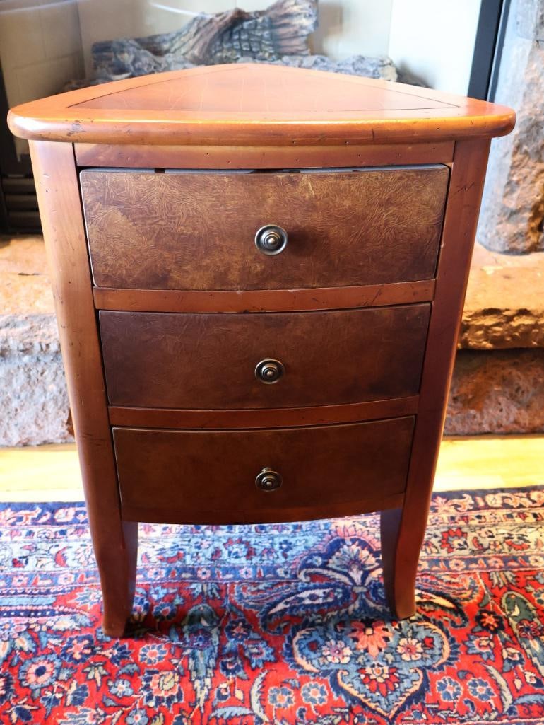 Pair of Cobalt Blue Upholstered Swivel Club Chairs, Rolling Ottoman And a 3-Drawer End Table - 14