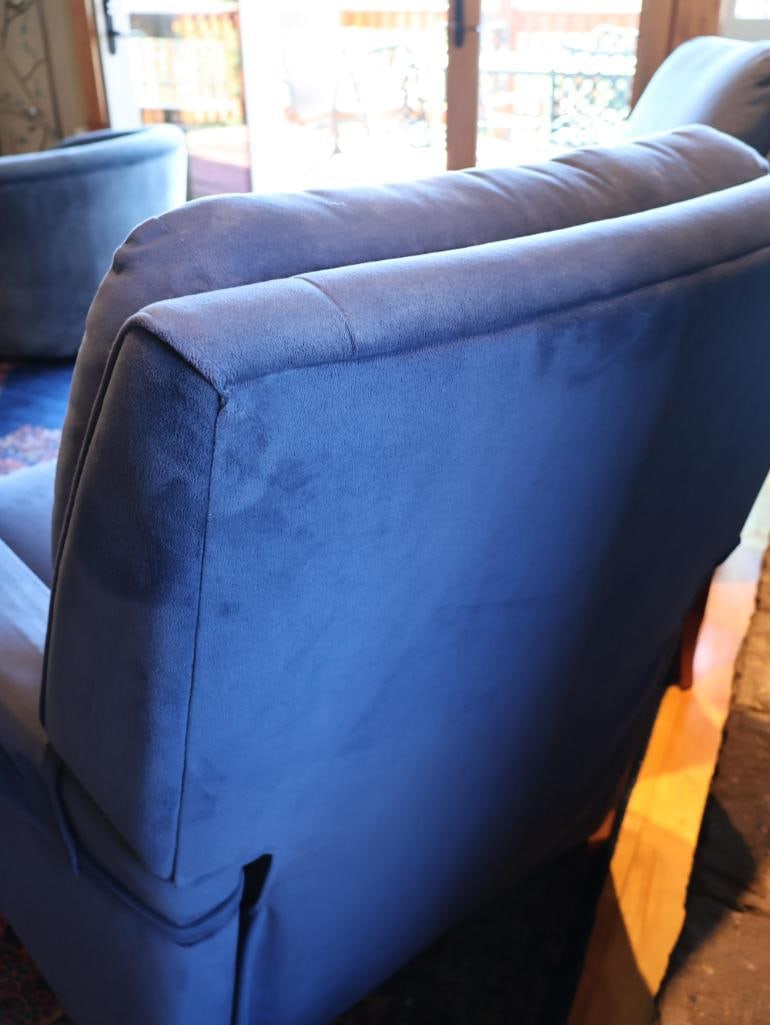 Pair La-Z-Boy Cobalt Blue Upholstered Recliners with 3-Drawer End Table - 10