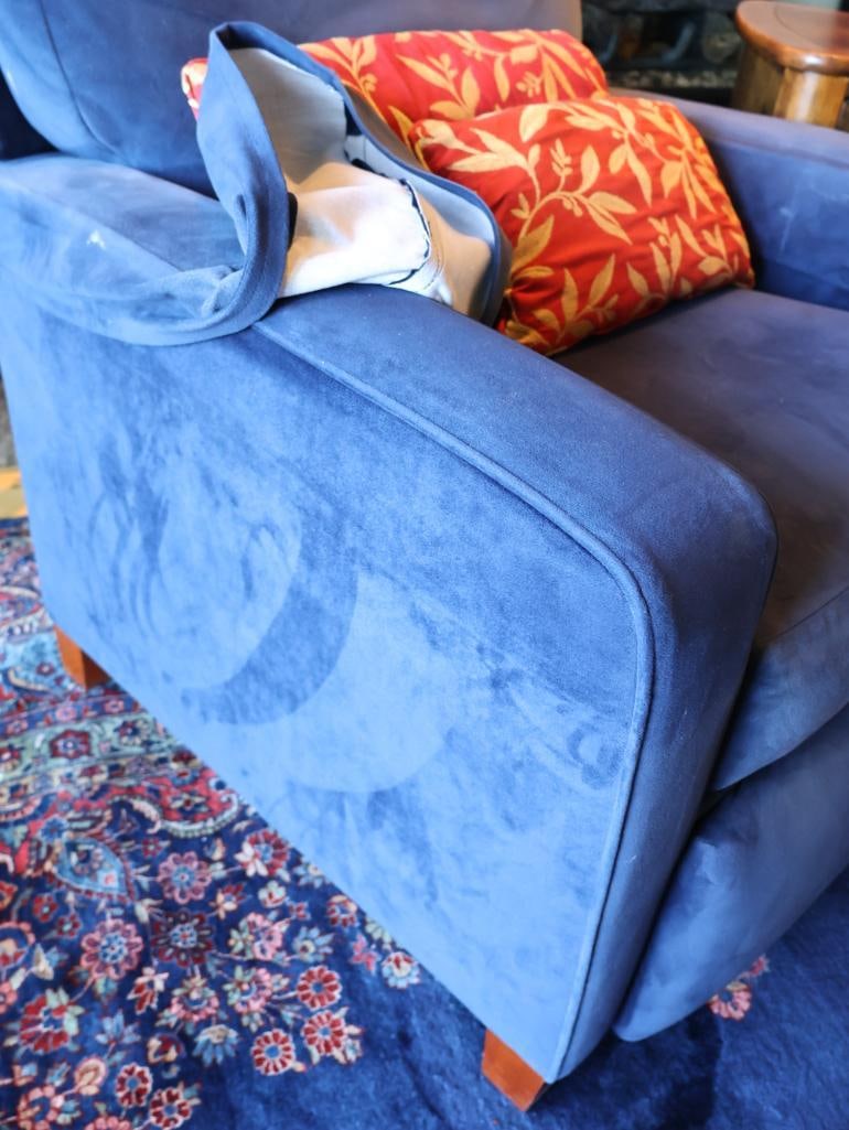 Pair La-Z-Boy Cobalt Blue Upholstered Recliners with 3-Drawer End Table - 4